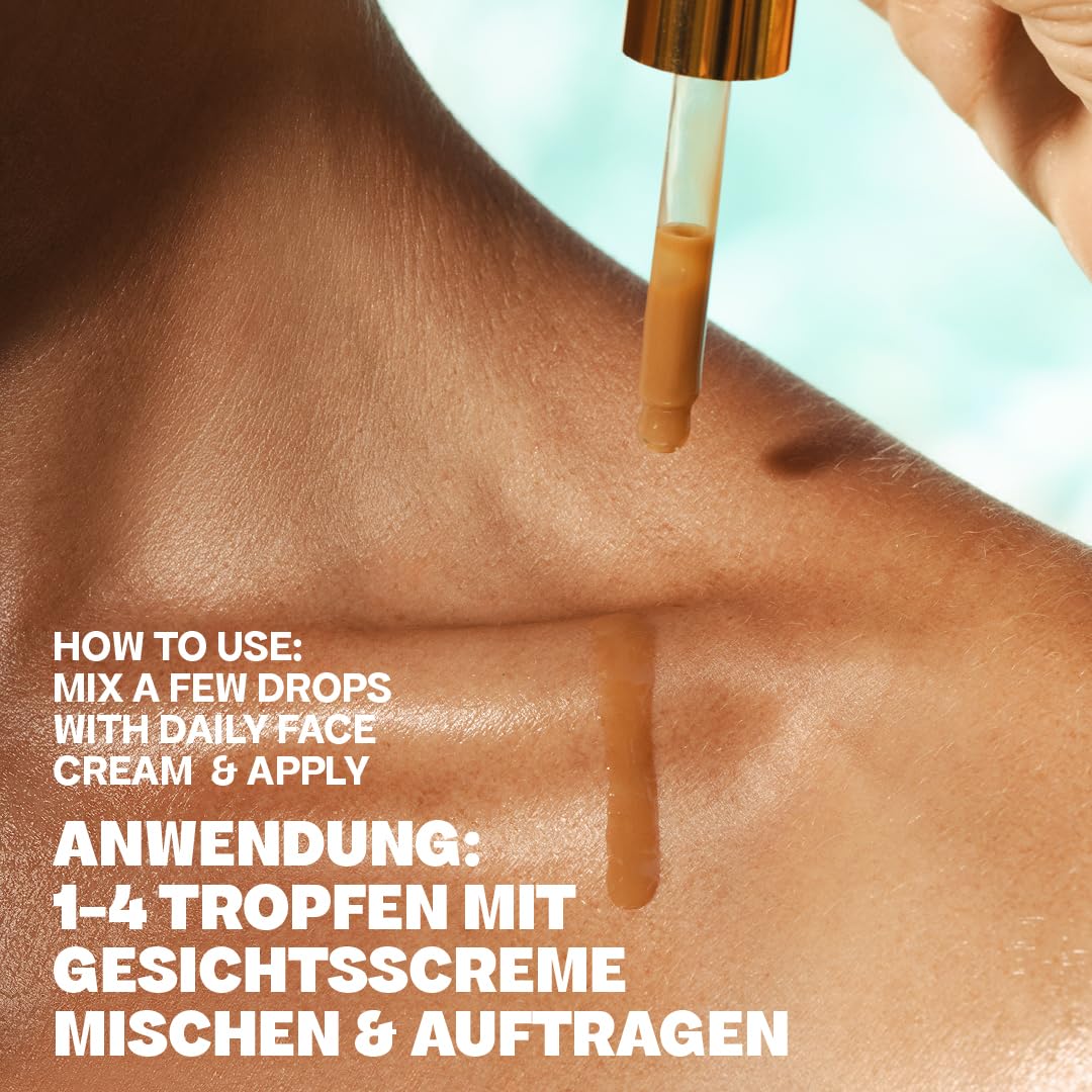 Bronzing Drops – krople samoopalające do twarzy z olejkiem kokosowym i arganowym – mieszane z pielęgnacją dzienną – naturalny blask bez promieniowania UV – 30 ml