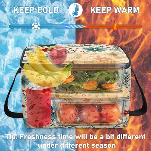 Miniatura 6 de Christmas Poinsettia Modern Insulated Lunch Bag Women Reusable Lunch Tote Square Meal Bag for Adults Men Cooler Lunch Box for Work Travel Picnic Food