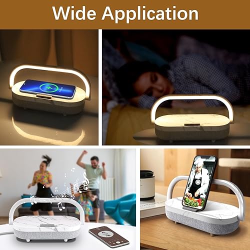 Miniatura 7 de iGaur Lámpara de noche LED, lámparas táctiles para mesita de noche de dormitorio, lámpara de mesita de noche 4 en 1 con cargador inalámbrico,