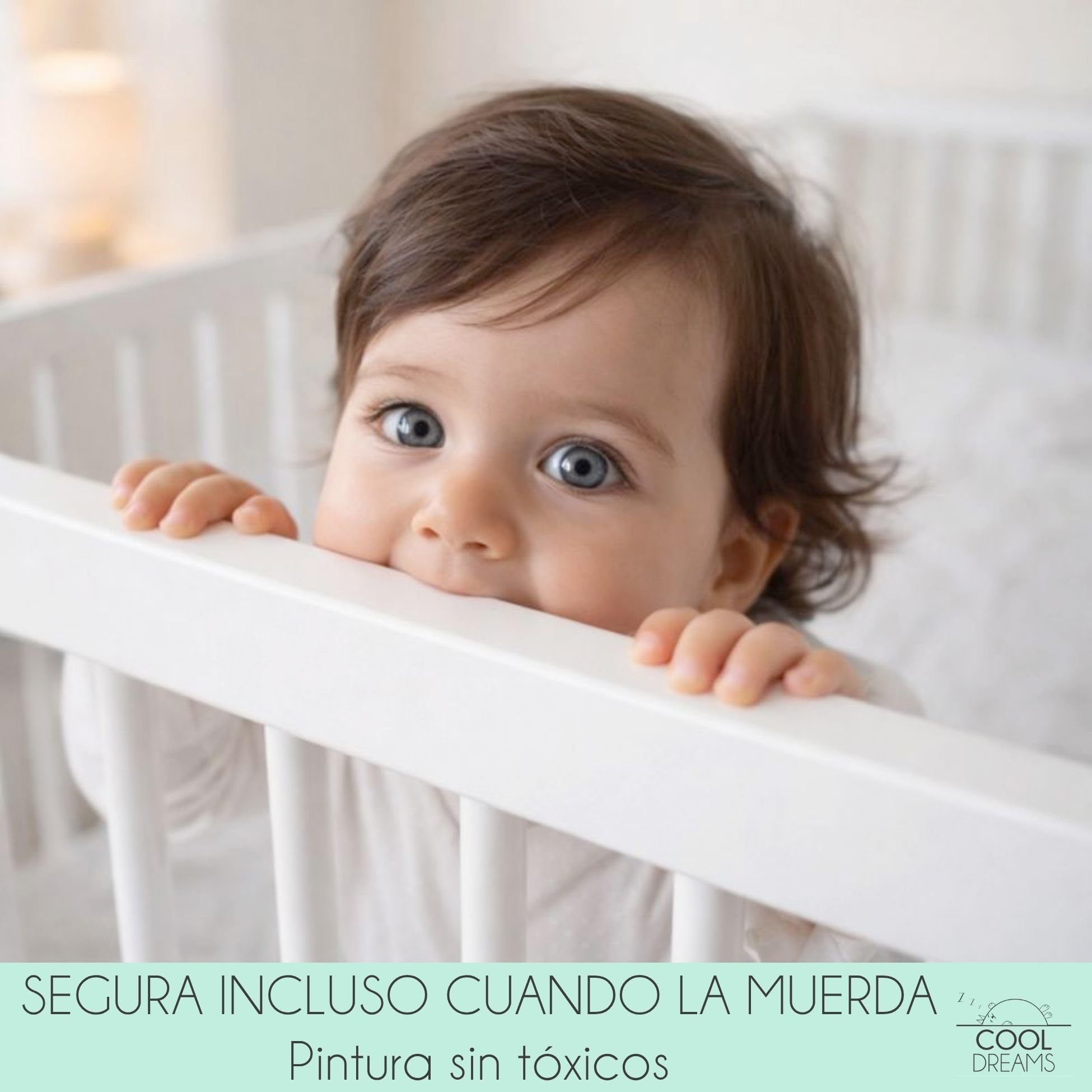 Cama Montessori 140 × 70 cm de Madera de Haya, Incluye colchón Morfeo y Funda Impermeable, Modelo Apache Wonderland, Color Blanco CoolDreams