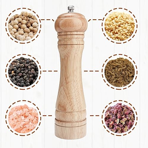 Miniatura 5 de Gulex Molinillo de pimienta de madera, molinillo de pimienta ajustable de 8 pulgadas, mecanismo de molienda de cerámica, sal molinillo recargable (1