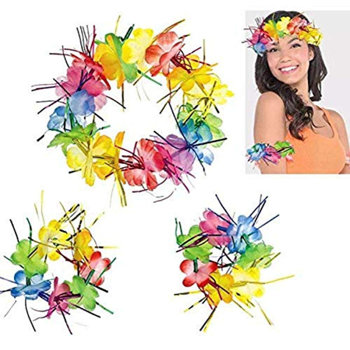 Amscan Hawaiian Luau Warm Serendipity Hand & Head Flower Leis Accessory Party Supply, 8", Multicolor