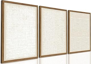 Neutral Beige Wall Art Set of 3, Mid Century Beige and White Wall Decor,...