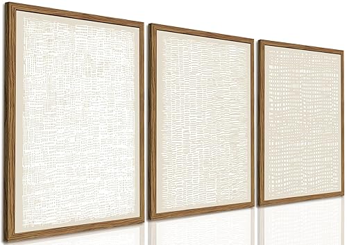 Neutral Beige Wall Art Set of 3, Mid Century Beige