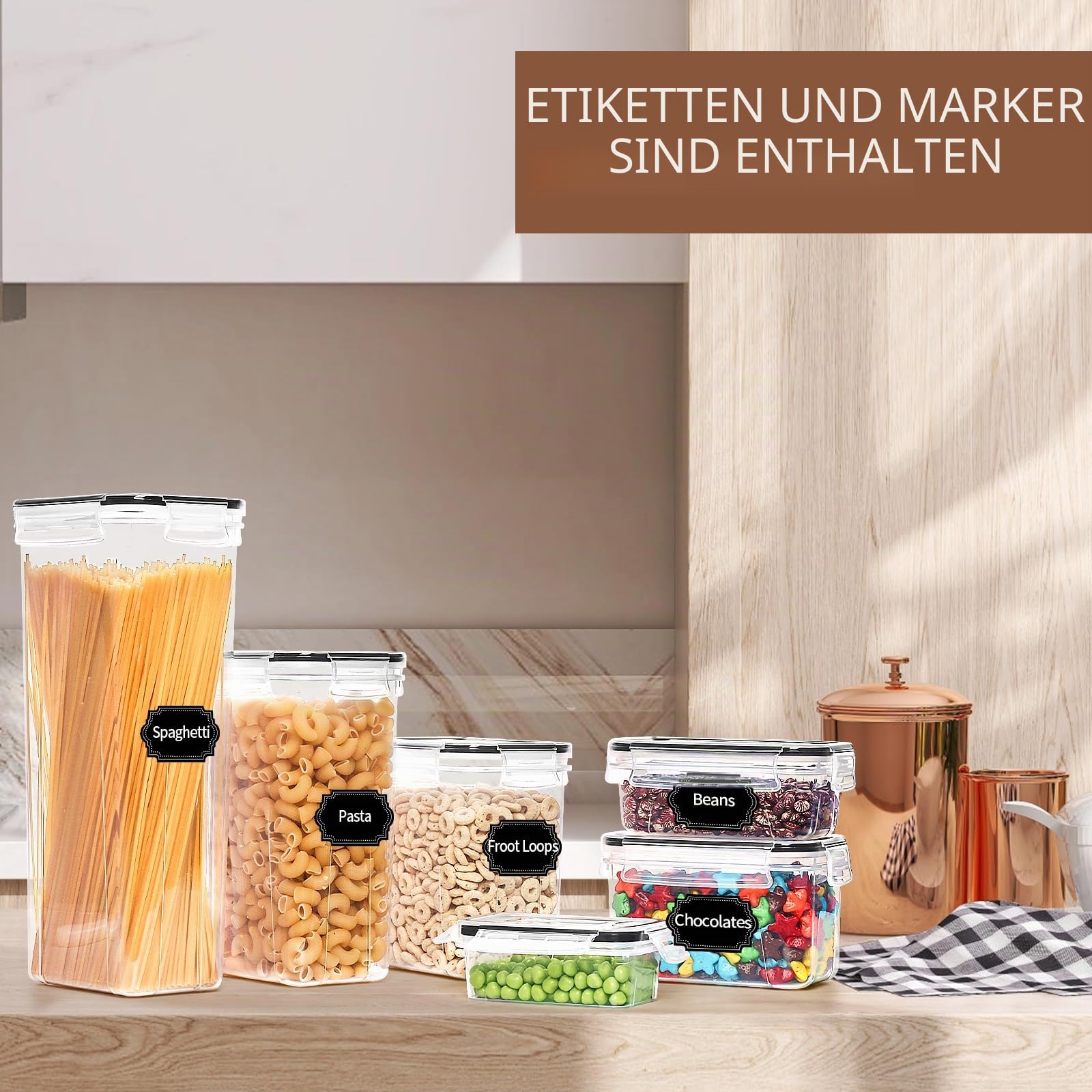Skroam 36 Stück Kunststoffbehälter - Vorratsdosen mit Deckel - BPA-freie Müslibehälter- luftdichte Lebensmittelbehälter & Küchenorganizer zur Aufbewahrung von Müsli, Mehl, Zucker, Nudeln