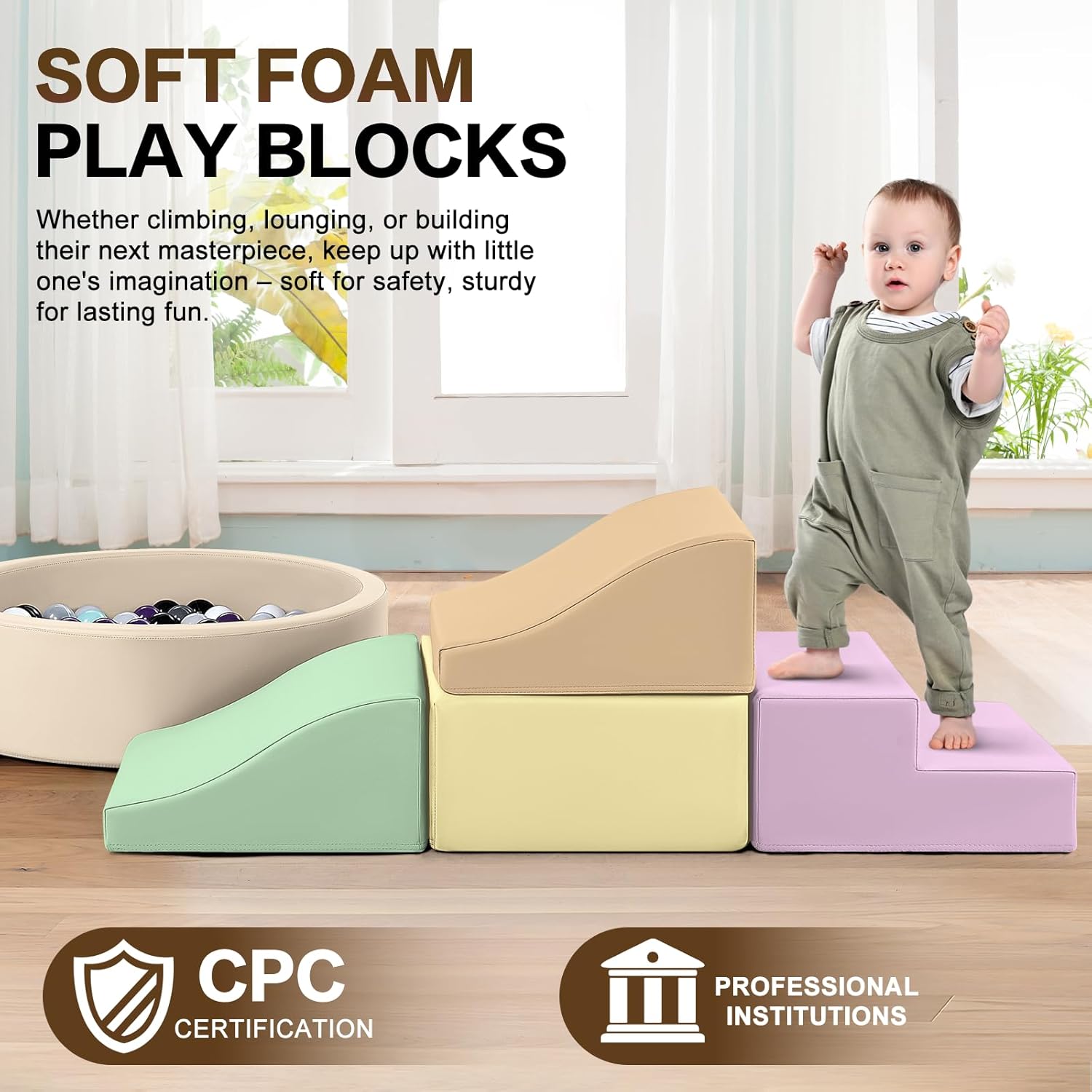 5 Piece Soft Play Device Set, PU Leather Climbing Toy Ball Pit for Toddlers (No Balls), Toddler Crawling Building Blocks Toy, Baby Indoor Crawling Foam Building Blocks Toy (Colorful)