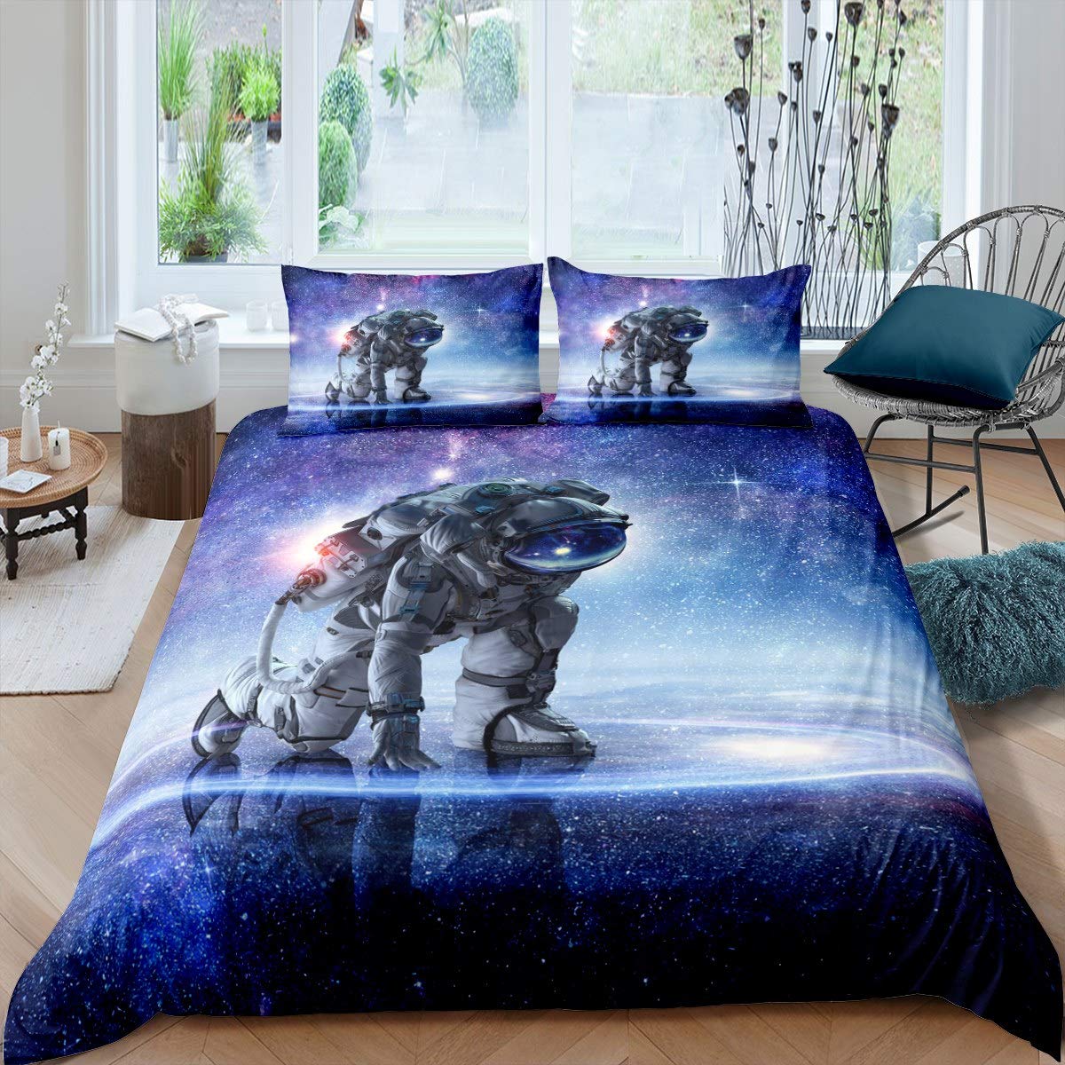 3D Astronaut Comforter Cover Set for Kids Boys Teens Galaxy Outer Space Duvet Cover Space Adventure Bedding Set Science Fiction Theme Quilt Cover,Room Decor 3Pcs Bedding King Size