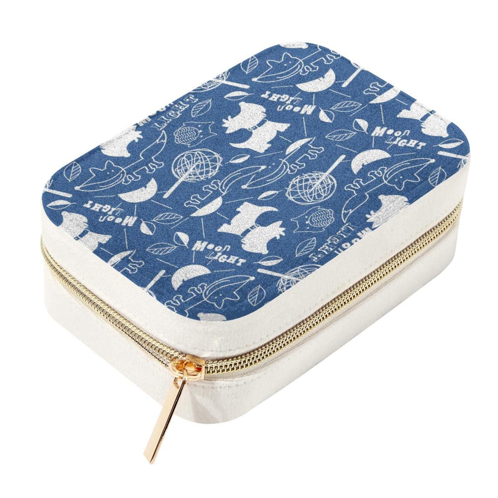 Coffret à bijoux de voyage en velours motif renard et chien mignon