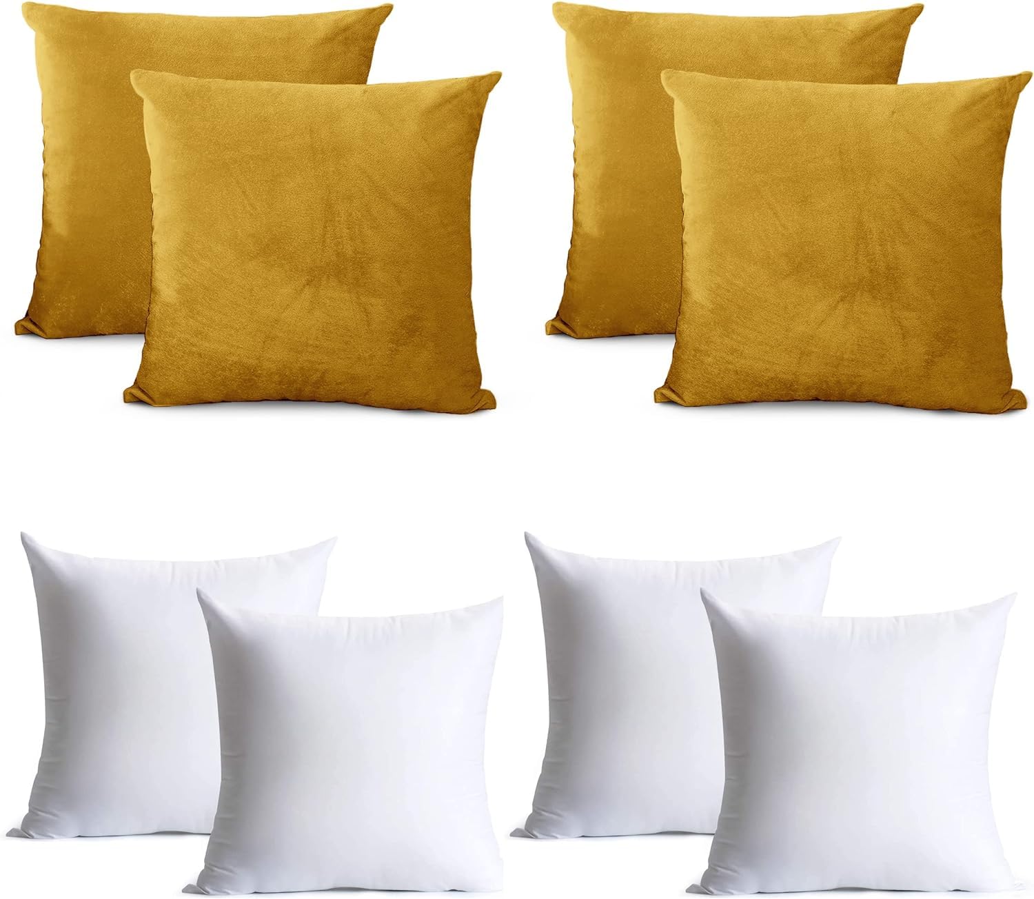 Oxford Homeware Ochre Cushion Covers 45Cm X 45Cm (Pack Of 4) Cushions With Covers Included – Decorative Velvet Cushions For Living Room Sofa Bedroom With Invisible Zipper, 18X18 Inches