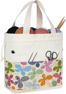 TOGETRUE Butterfly Yarn Storage Bag - Crochet Knitting Tote Organizer for Skeins, Hooks, Needles - Portable Project Carrier