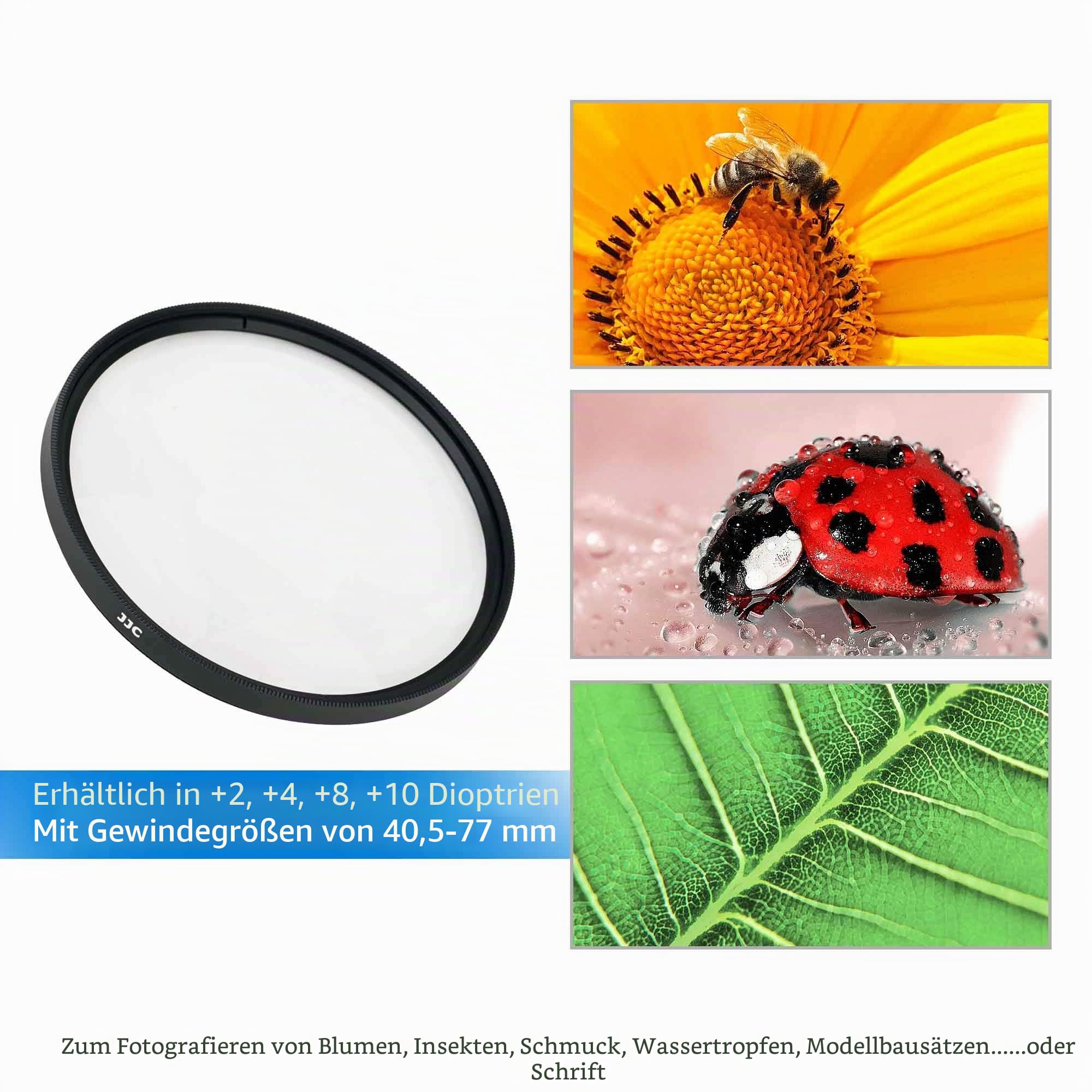 JJC 58mm Close-up Nahlinsen Filter 4 Stück/Set (+2, +4, +8, +10) Makrolinsen Makro Filter für Canon Nikon Sony Olympus Fuji DSLR Kamera Nahaufnahmen Makrofotografie mit Filtertasche