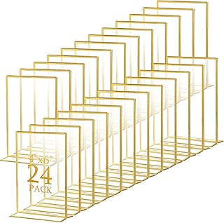 24 Pack Gold Acrylic Sign Holder, Gold Picture Frames Double Sided Clear Wedding Table Number Menu Holder for Wedding Restaurant Table Number Photos and Art Display(Vertical,4 x 6 Inch)