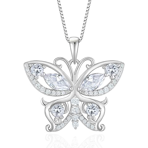 Womens Butterfly Necklace Sterling Silver Butterfly Jewelry Birthstone Pendant Neck...
