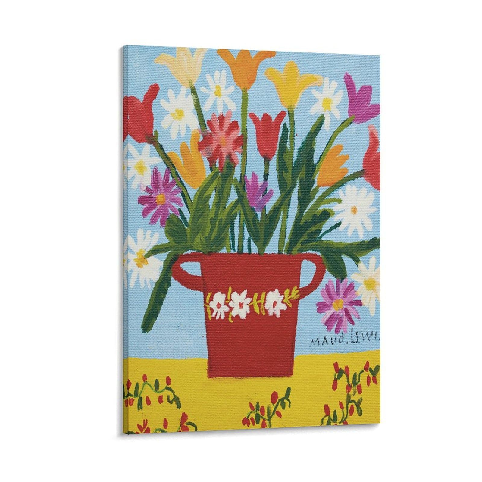 Maud Lewis Poster Maud Lewis Flowers in Red Pot Wall Art Wall Art Poster Prints Home Decor Picture Canvas Painting Posters 12x18inch(30x45cm)