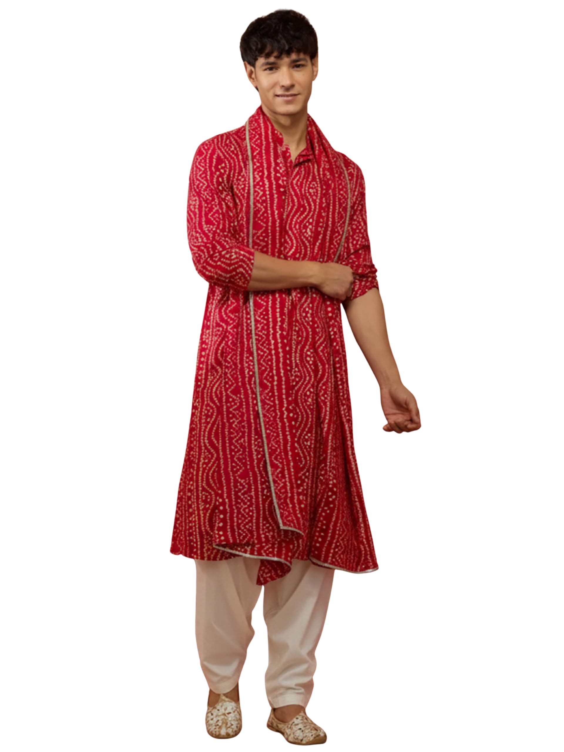 vastramay Men's Bandhani Print Kurta Set - 3 Piece Traditional Outfit with Patiala & Dupatta-picture-42
