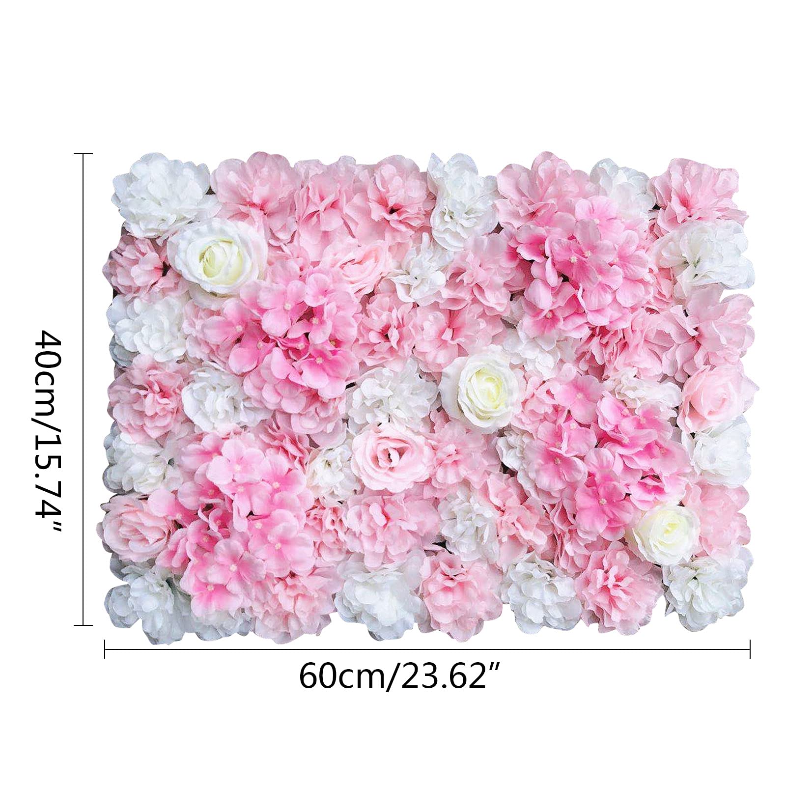 Paneles de flores artificiales para pared con diseño floral romántico, decoración del hogar, boda, fiesta, fondo de fotos, 60 x 40 cm (estilo B, 12 unidades)