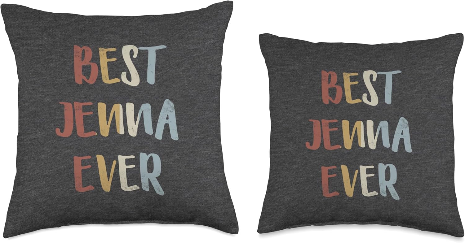 Custom Jenna Gifts & Designs for Girls Best Jenna Ever Retro Vintage Name Gift Dark Heather Gray Throw Pillow, 16x16, Multicolor