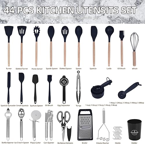 Miniatura 3 de Juego de utensilios de cocina, juego de 44 utensilios de cocina de silicona para utensilios de cocina antiadherentes, juego de espátulas de silicona