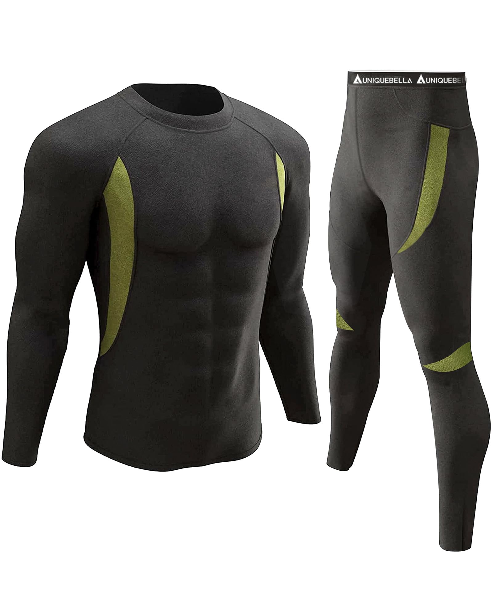 UNIQUEBELLAMens Thermal Underwear Set Long Sleeve Tops Long Johns Thermal Base Layer Bottom Fleece Lined Quick Drying