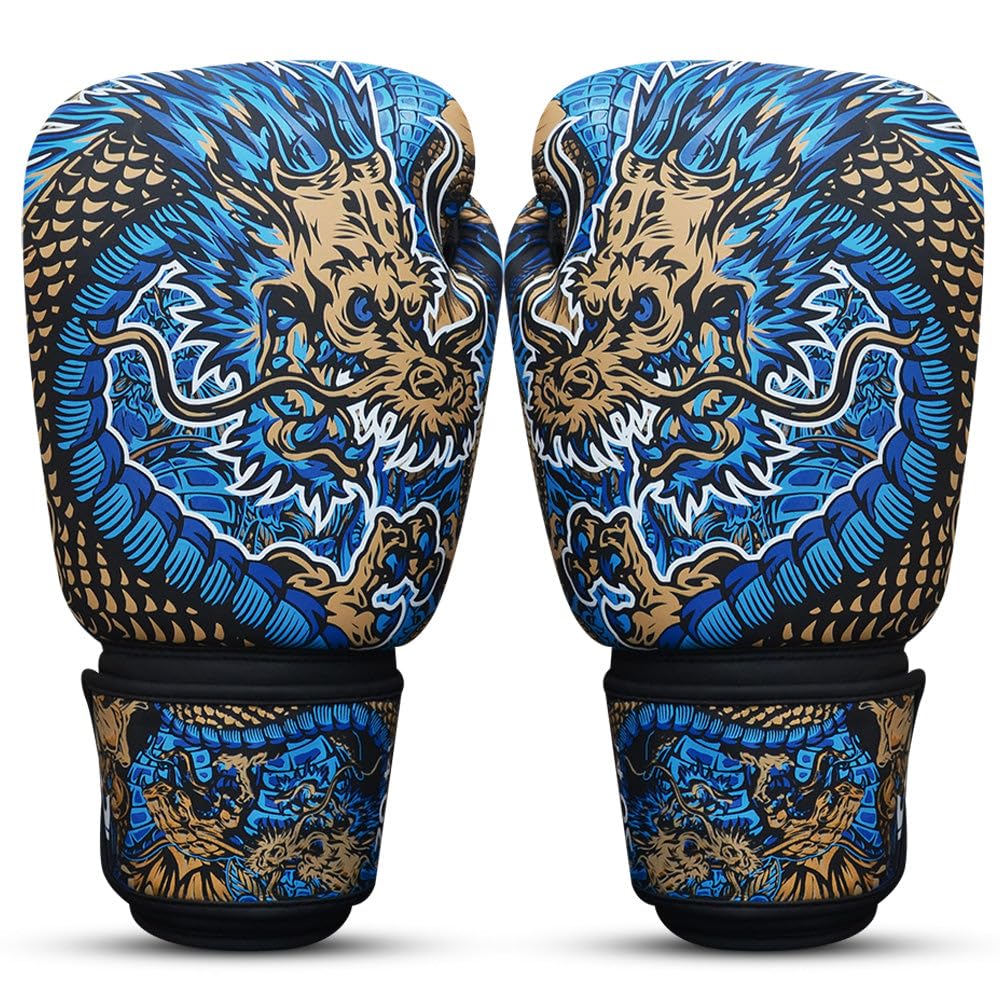 BUDDHA FIGHT WEAR - Guanti da boxe Dragon progettati per allenamenti e sparring in Muay Thai Kickboxing Fitness - Uomini e Donne - Colori multipli - 10 oz 12 oz 14 oz 16 oz