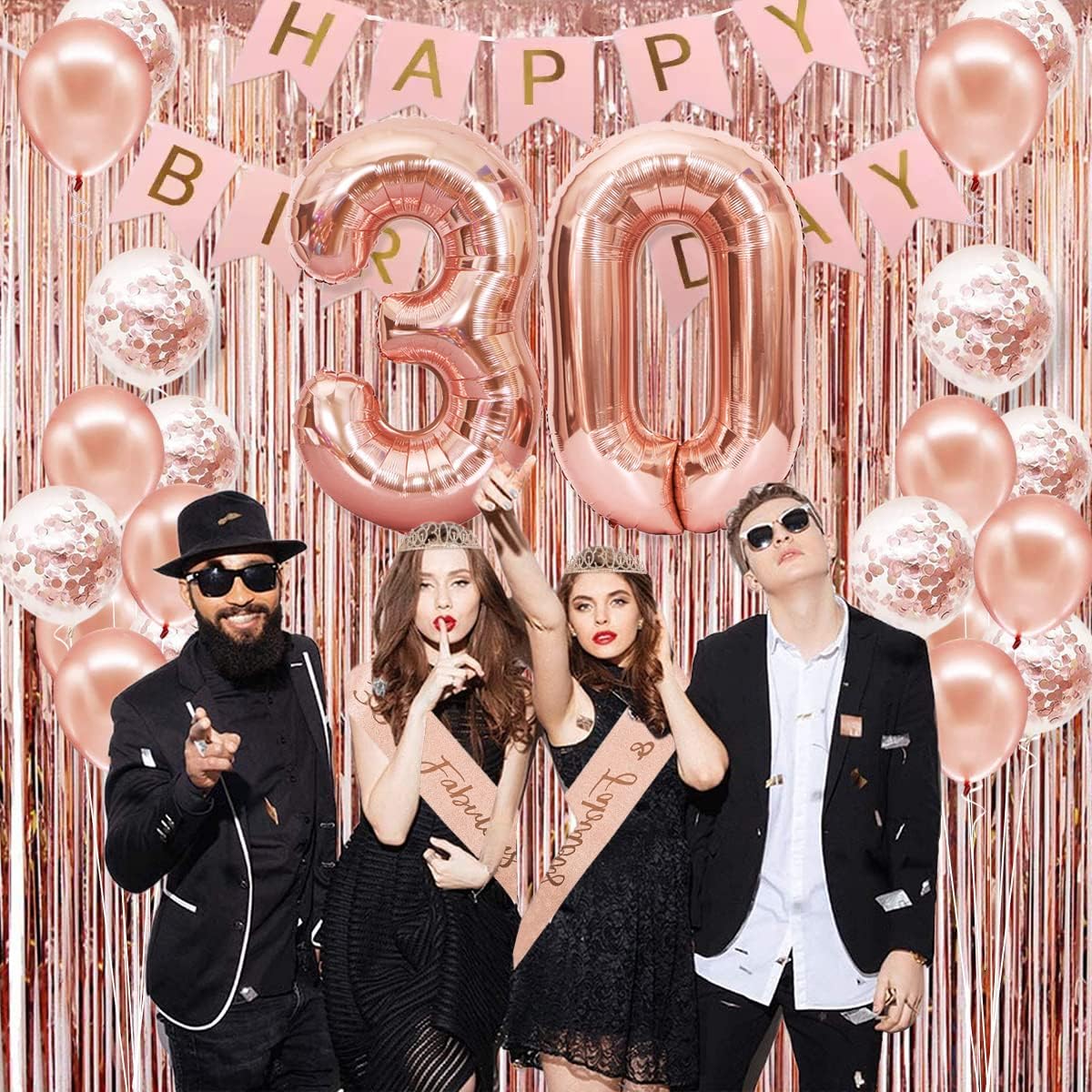 30th Birthday Decorations for Her, Happy 30th Birthday Banner, Crown, Sash, Cake Topper and Number Balloon, Rose Gold 30 Birthday Party Decorations for Women - Image 7