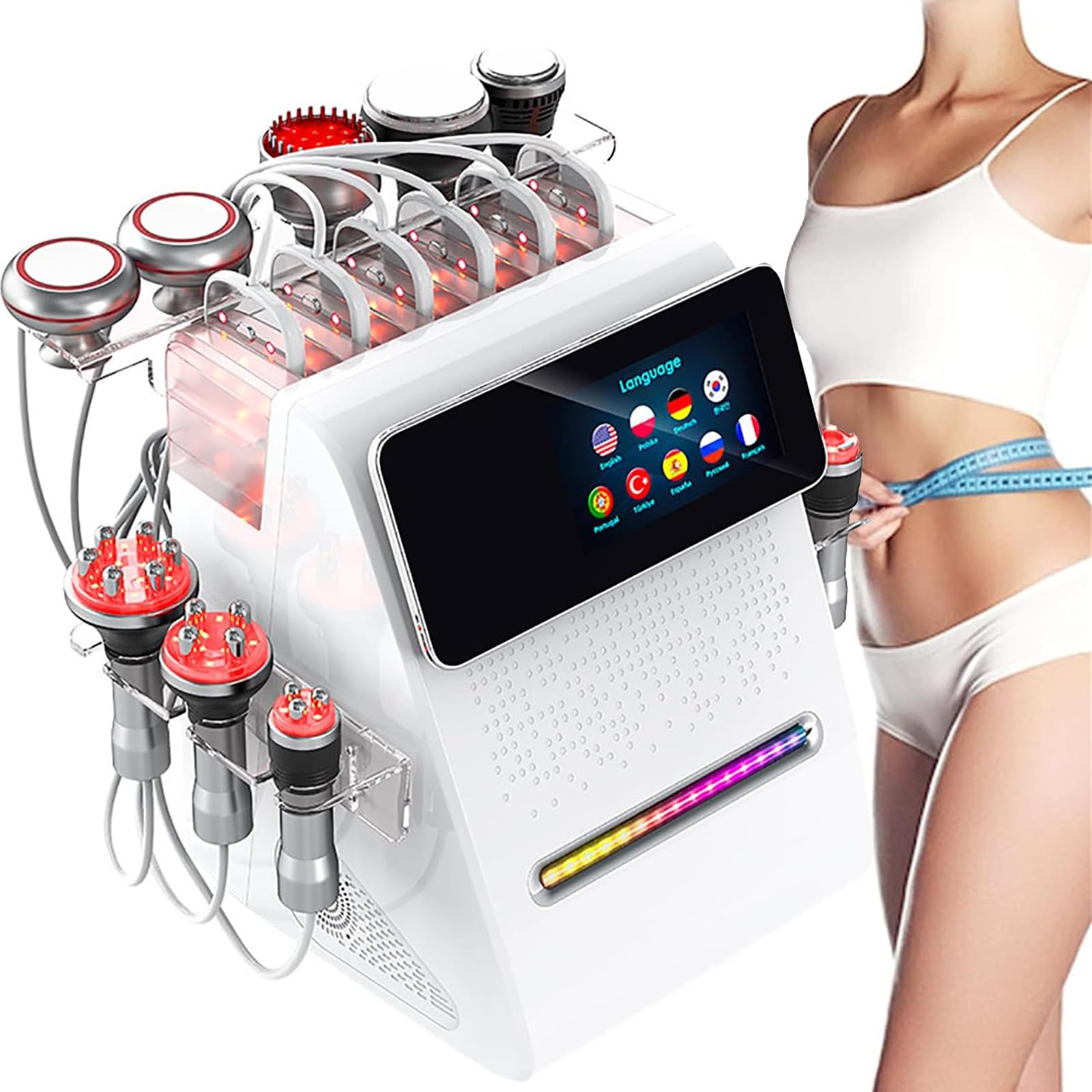 Appareil modelage corporel Professionnel 11 en 1, cavitation 80 K, radiofréquence, Vide, LED, lipolaser et EMS, équipement Multifonctionnel pour brûler Graisses, Amincissant, Spa