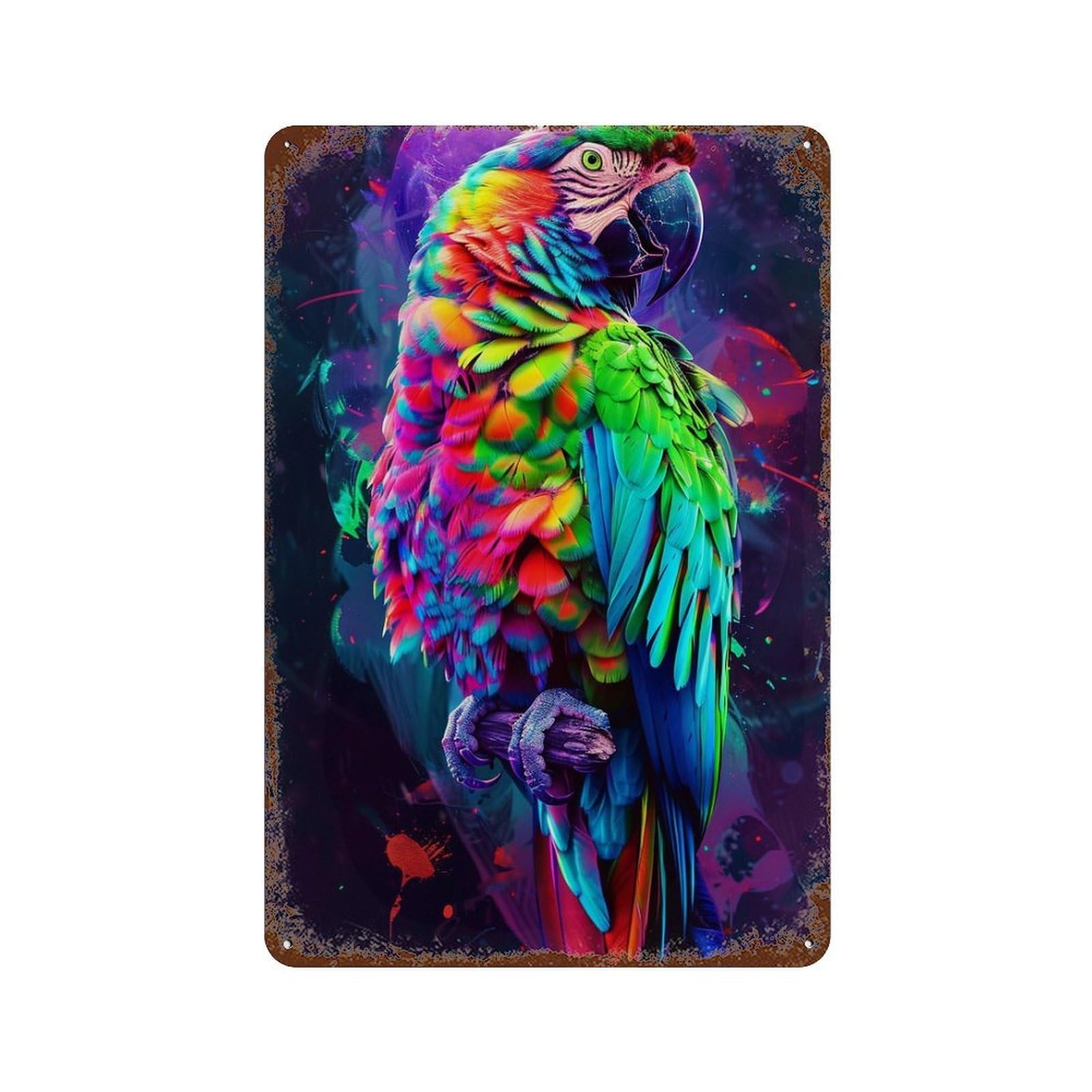 Garage Style Colorful Parrot Artwork-1 Decorative Tin Sign 11.8"x7.9", Novelty Wall Decor for Bar And Workshop