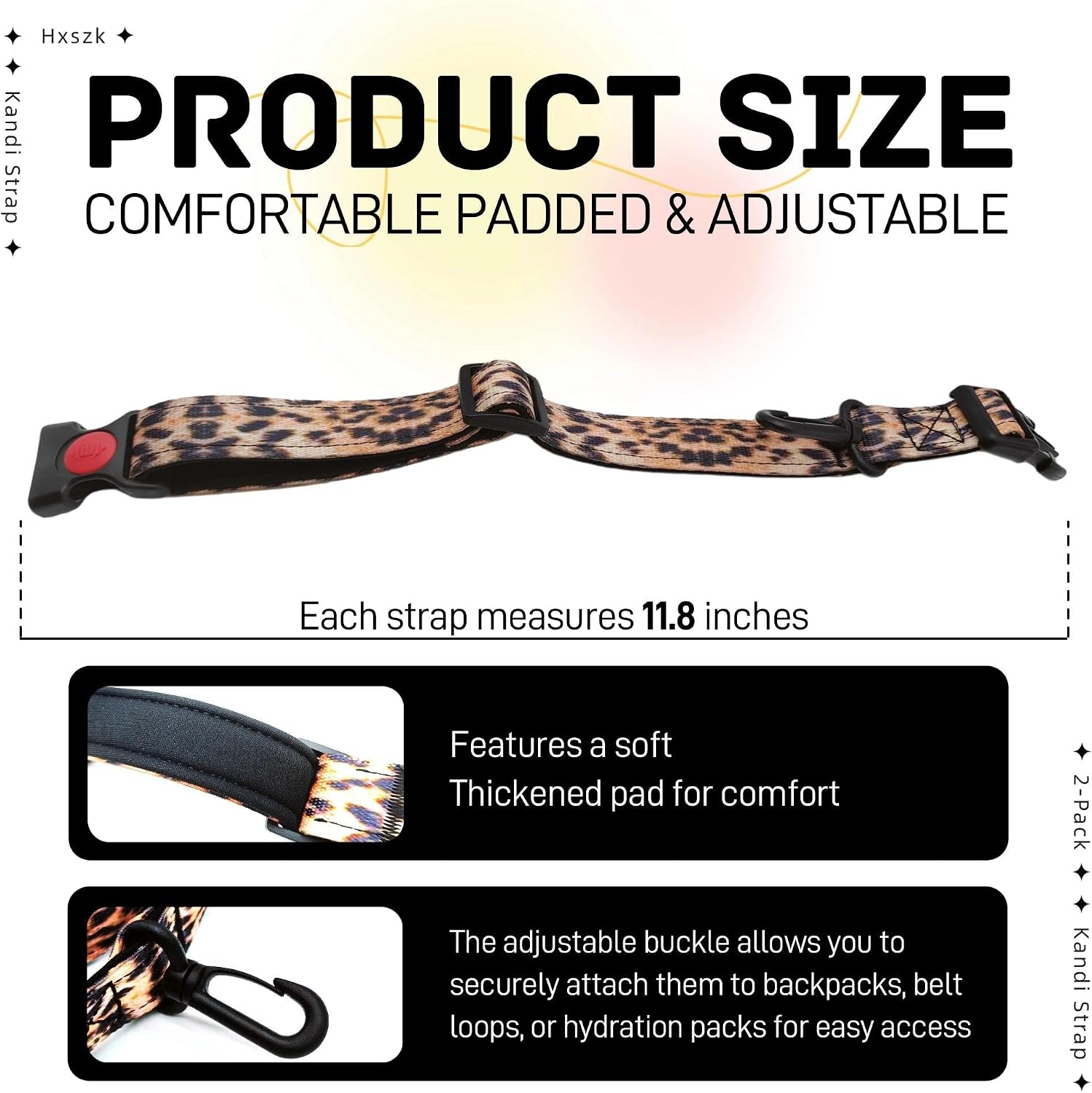 Kandi Strap 2-Pack, Leopard Print Padded Holder for Kandi Bracelets, Beads Kandi & Kandi Necklace | Adjustable Rave Accessories, Festival Gear, 11.8 Inch Travel & Luggage Straps image 3