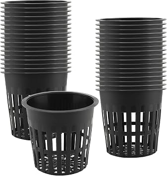 JOIKIT 50 Pack 4 Inch Plastic Net Cups, Hydroponic Net Pots Containers, Garden Slotted Mesh Net Planters for Hydroponics Aquaponics Orchids Seedlings, Black
