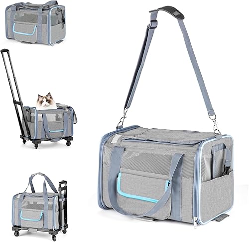 Transportador de mascotas para mascotas pequeñas, transportador de perros y gatos para automóvil, caja rodante para perros, bolsa de viaje para
