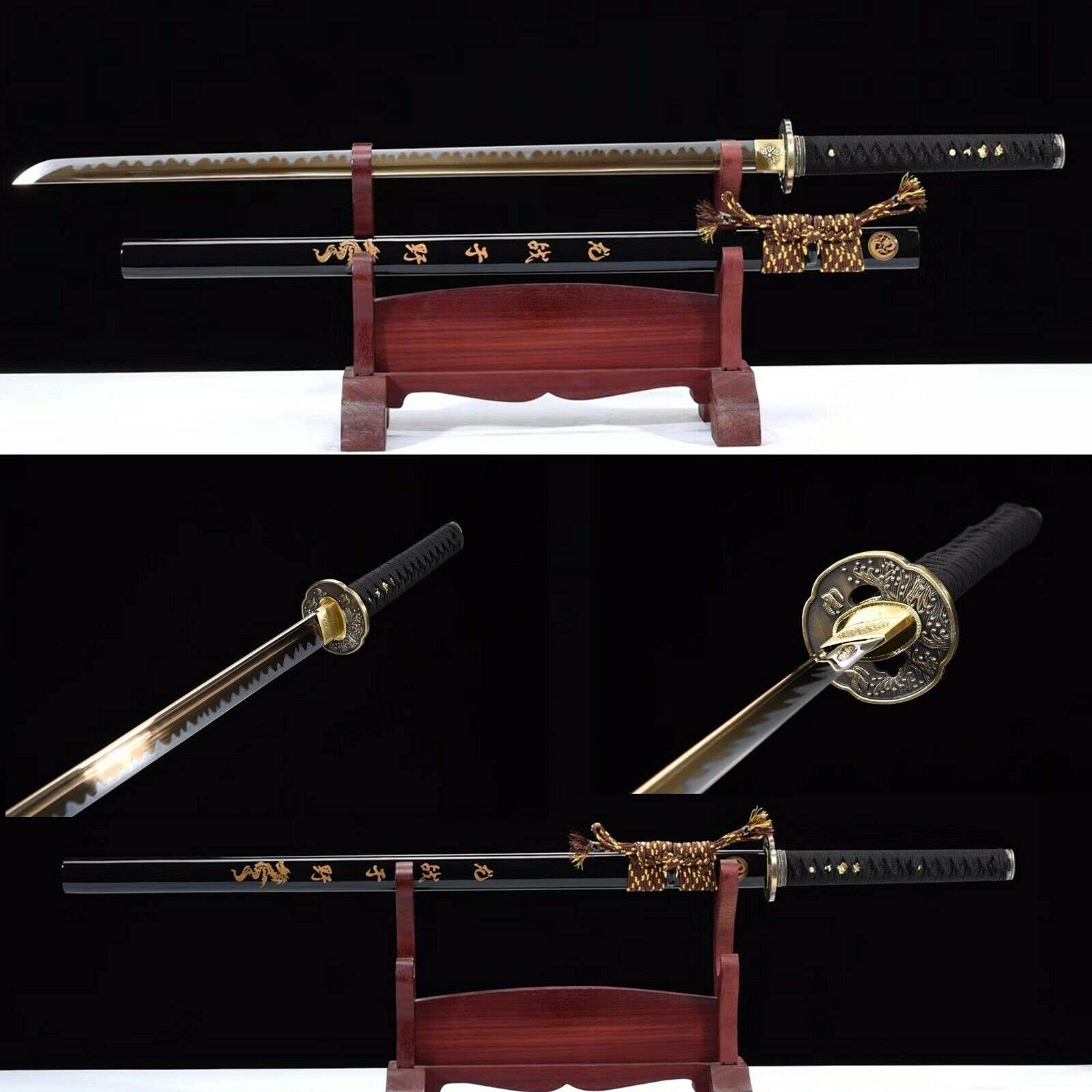 ZhmyyxgsSword Japanese Katana Samurai Gold T1095 High Carbon Steel Ninja Full Tang Razor Sharp