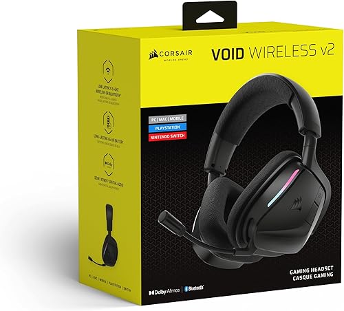 Miniatura 9 de Corsair Void v2 - Auriculares inalámbricos para juegos con Bluetooth para PC, PS5, PS4, Switch, móvil, Dolby Atmos, batería de 70 horas, doble