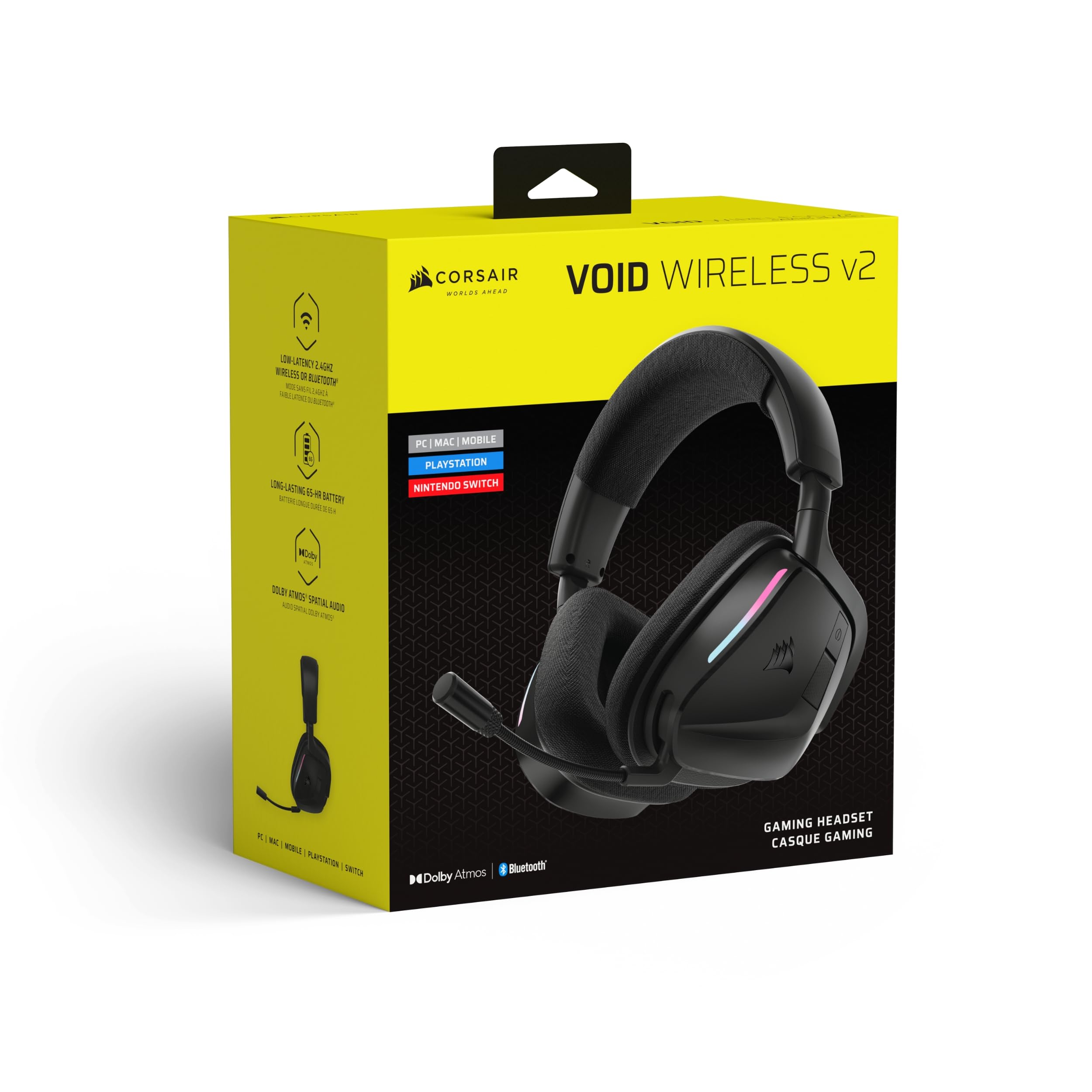Corsair Void v2 Wireless Gaming Headset with Bluetooth for PC, PS5, PS4, Switch, Mobile – Dolby Atmos, 70 Hr Battery, Dual Wireless, Lightweight, Fast Charging – Carbon