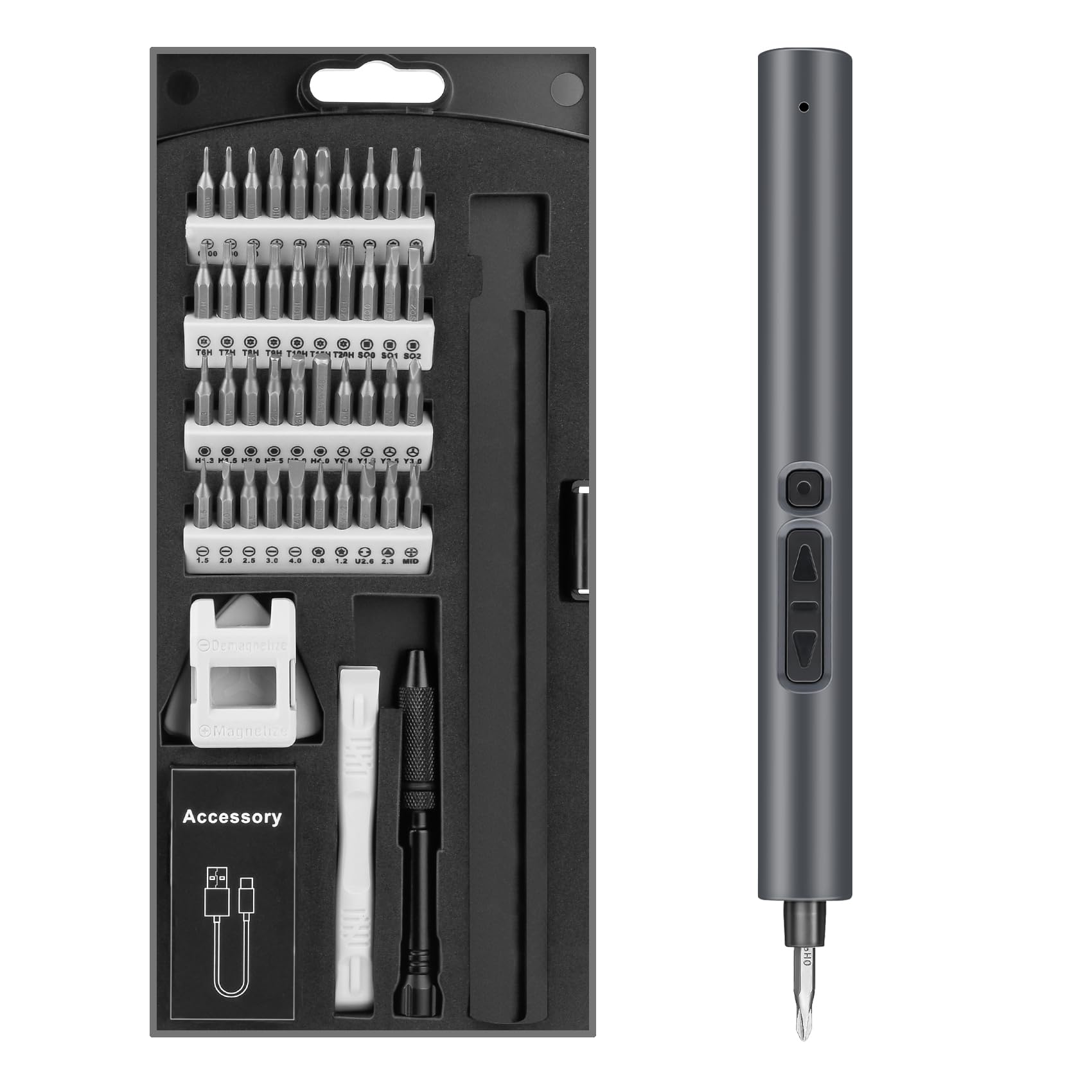 KKMOLMini Electric Screwdriver Sets, 52 in 1 Magnetic Electric Precision Screwdriver Cordless with 40 Magneitc Bits Torx Star, Torque Screwdriver for Phone Camera Laptop Watch