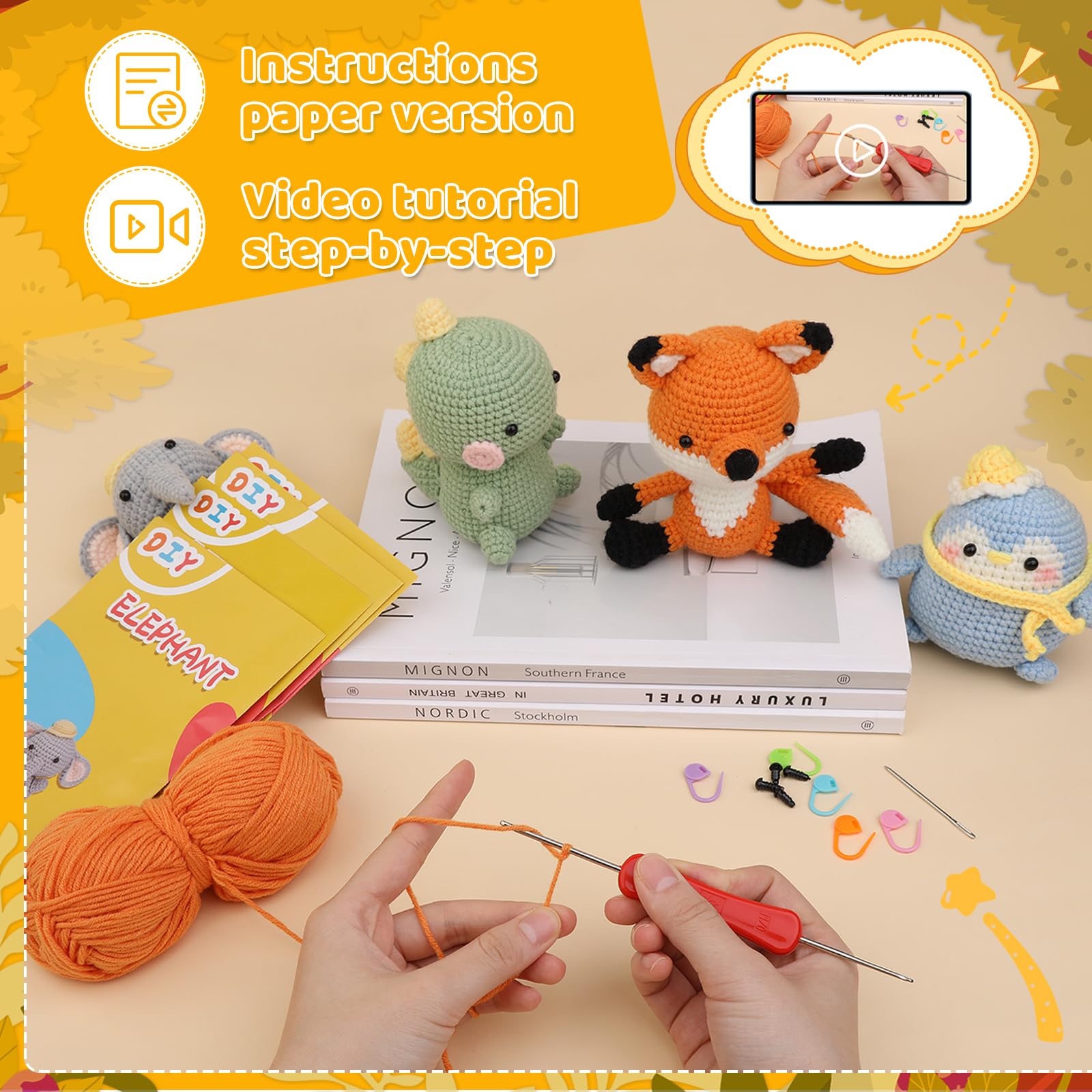 Kit Crochet Débutant Complet Animaux - Inclut Fil, Crochet, Guide Français, Tutoriel étape Par étape