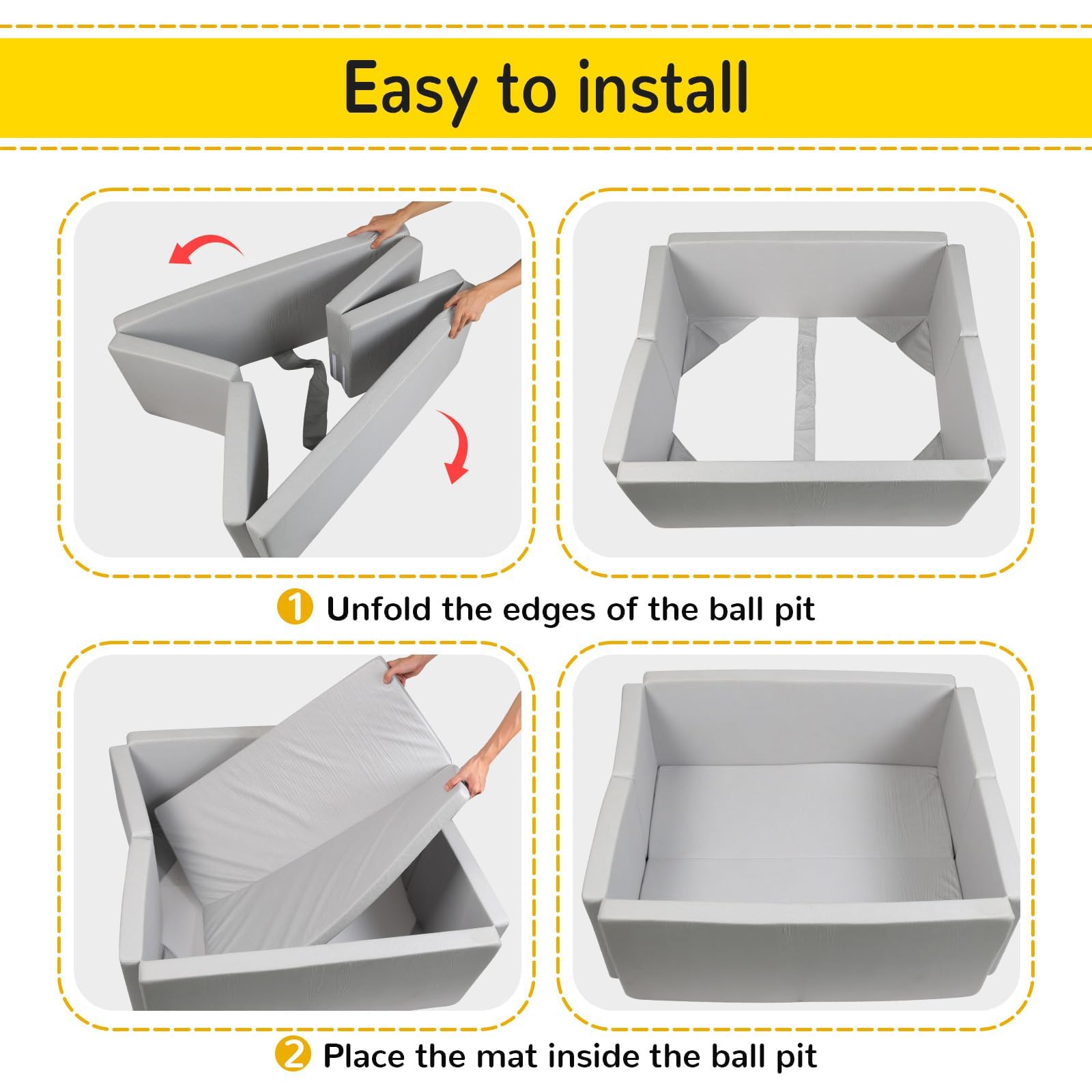 TRENDBOX Foldable Ball Pit, Rectangular Foam Ball Pit for Toddlers and Kids - Large Soft Play Set, Perfect for Play Room Essentials, Balls Not Included