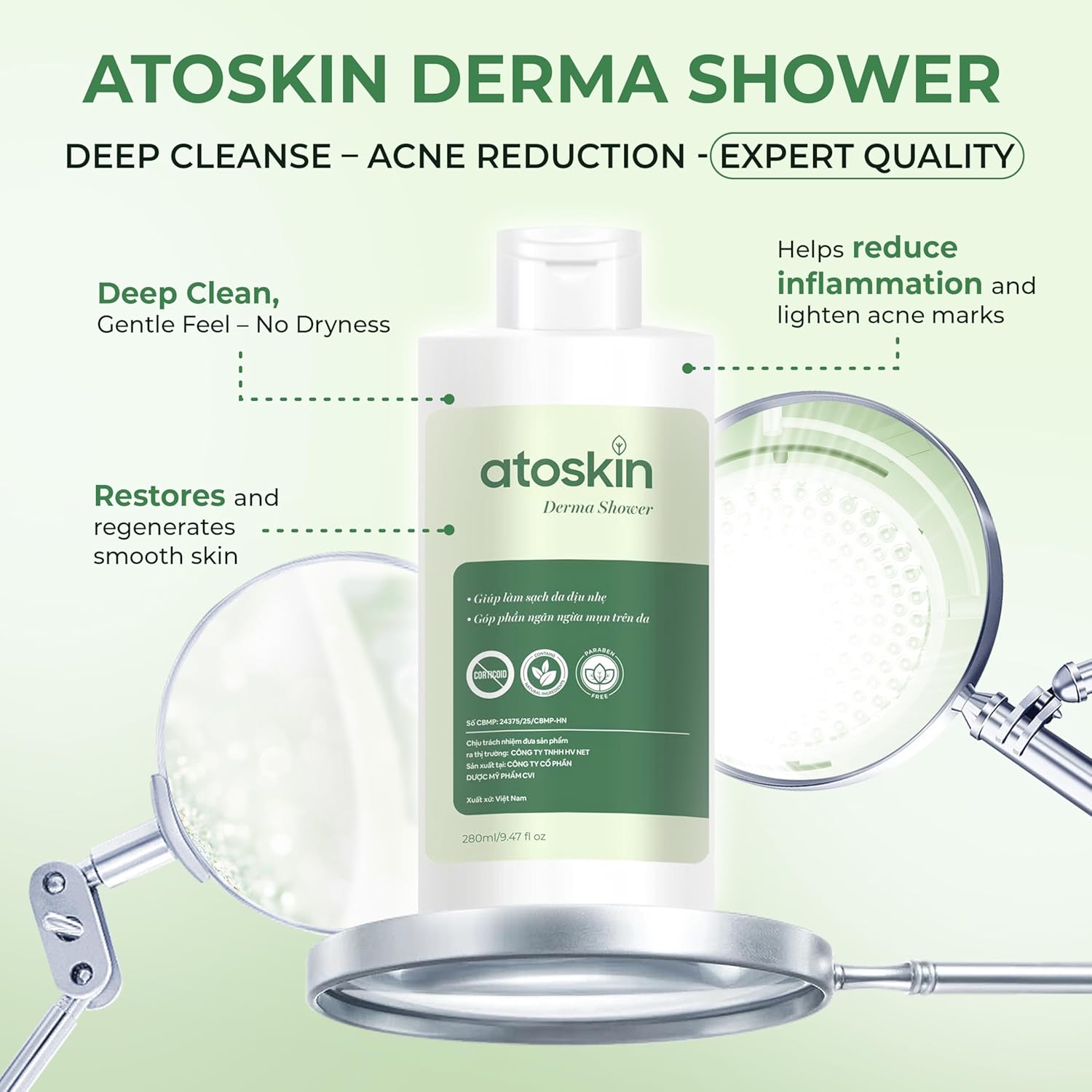 Atoskin Derma Shower + Derma Spray Set – Herbal Body Wash & Exfoliating Mist for Oily, Acne-Prone Skin | With Glycolic Acid, Zinc PCA & 7 Herbal Extracts (12.8 oz)