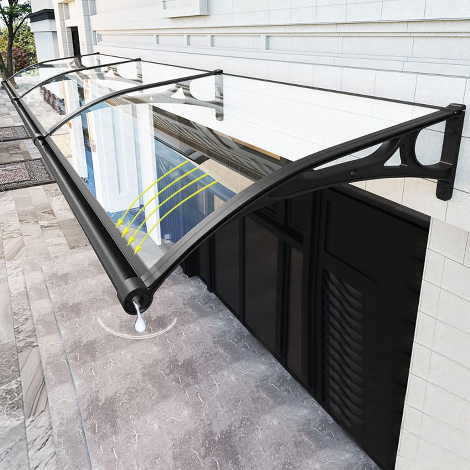 GJMSSMY Arched Front Door Canopy with Rain Gutters ImpactResistant Polycarbonate Window Awning Large 580x60cm Outdoor Shelter for Doorway Protection