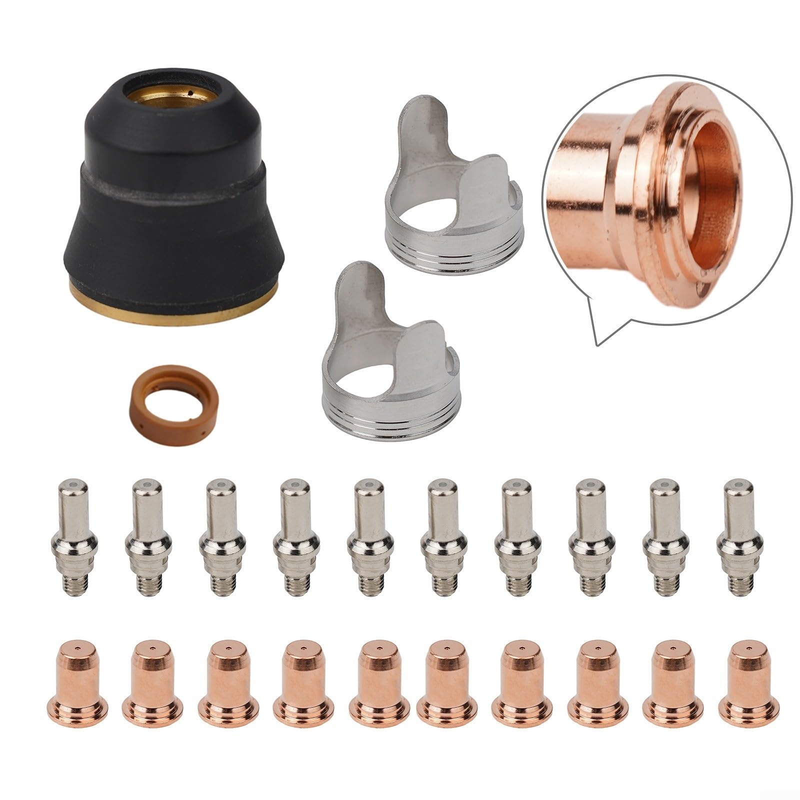 24-teiliges Plasma-Zubehör-Set für PT60 & JASIC PRO 45, Elektroden Düsen Abschirmkappen Abstandshalter Wirbelring 1.0mm Schnittbrenner Verbrauchsmaterial
