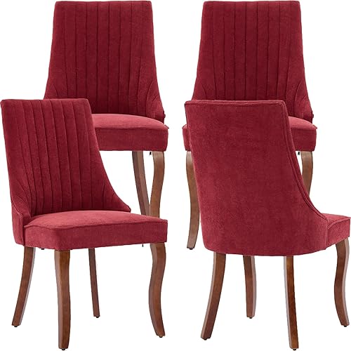 Miniatura 11 de Juego de 8 sillas de comedor modernas de mediados de siglo, sillas tapizadas de lino beige para cocina y comedor, sillas de cocina con patas de