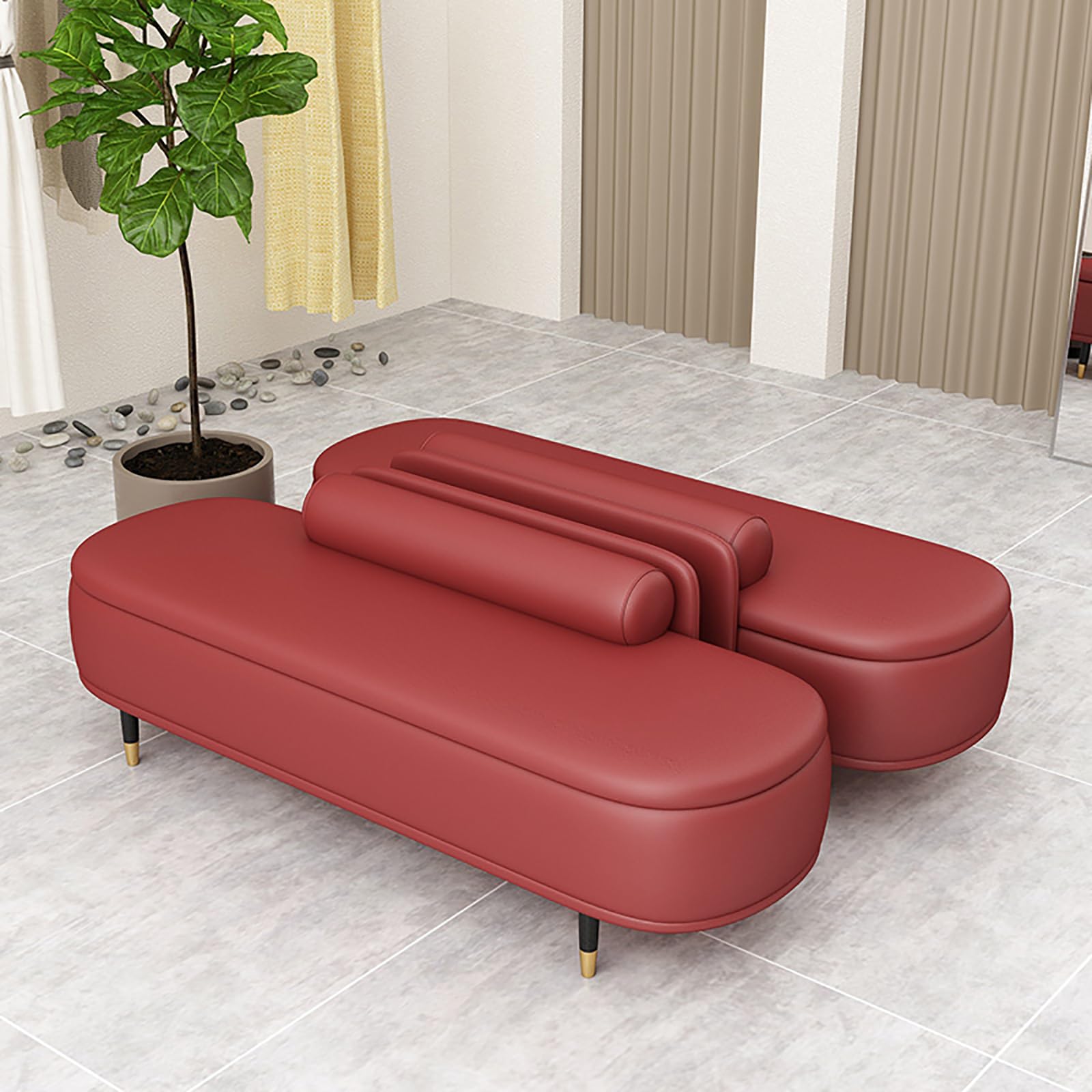 Elegancka ławka ze skóry syntetycznej, struktura litego drewna, stylowy schowek na buty z oparciem, do salonu, przedpokoju, biura (120 x 45 x 42 cm, biała)