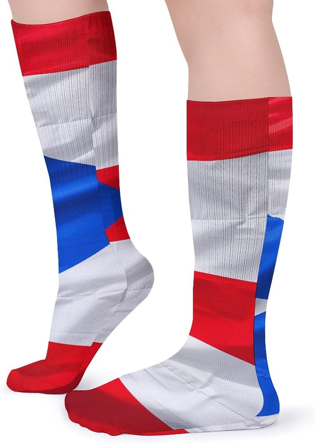 5 Pairs Knee High Socks Puerto Rico Flag Long Tube Boot Seamless Toe