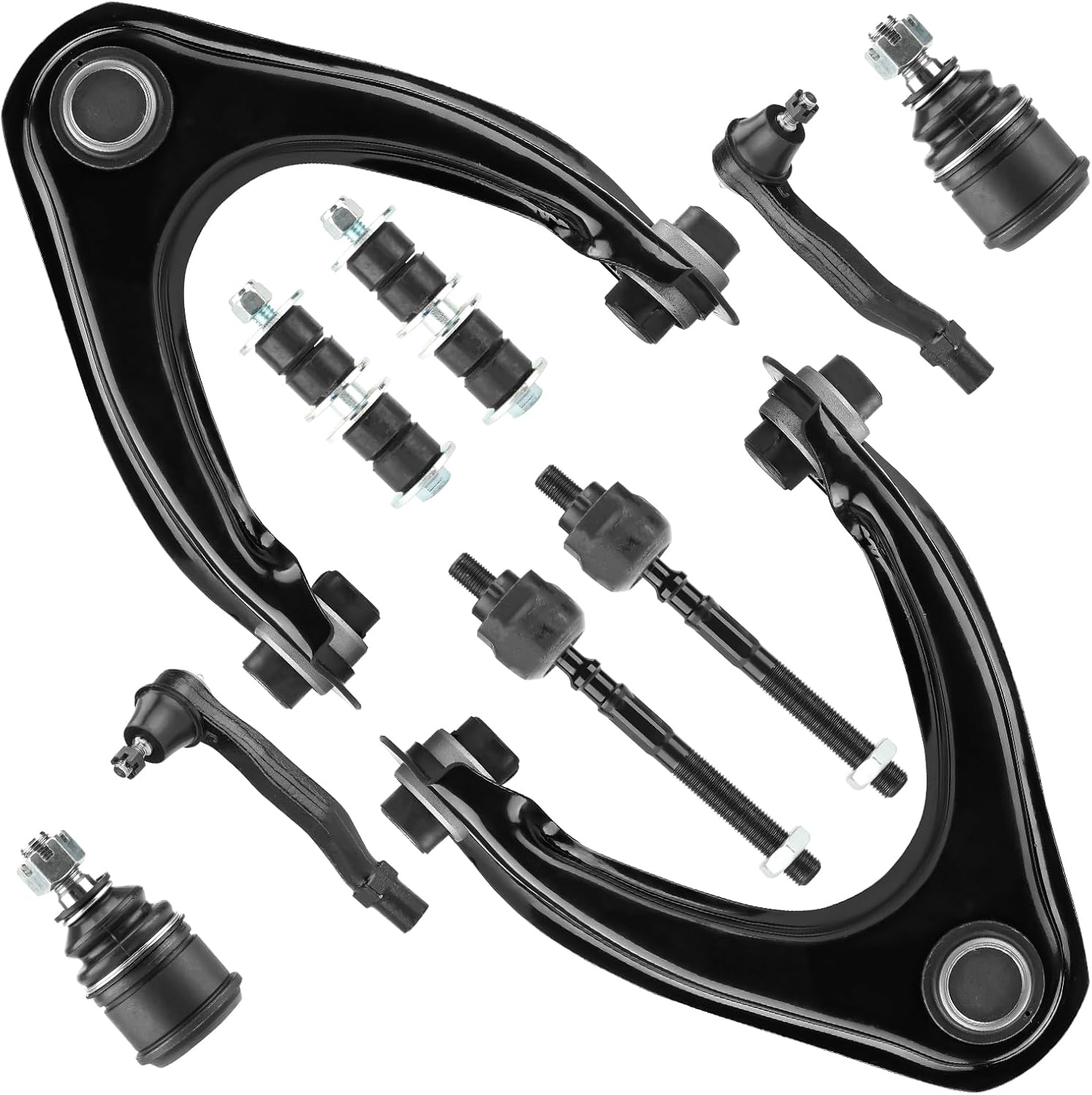 Front Upper Control Arm w/Ball Joint for Honda Civic 1996-2000, Excludes SI Models, Inner & Outer Tie Rod End + Stabilizer/Sway Bar Link,10Pcs Suspension Kit K90450 K90451 EV367 ES3331
