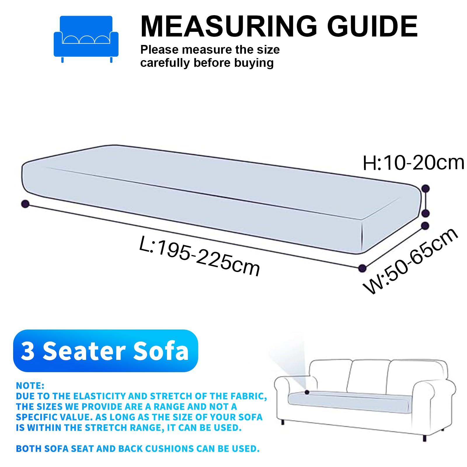 Velluto Copriseduta Divano Elasticizzato, Universale Copricuscini Divano Antiscivolo, Copridivano Cuscini Separati, Soft Sofa Seat Cover Lavabili(3 Posti, Cachi)