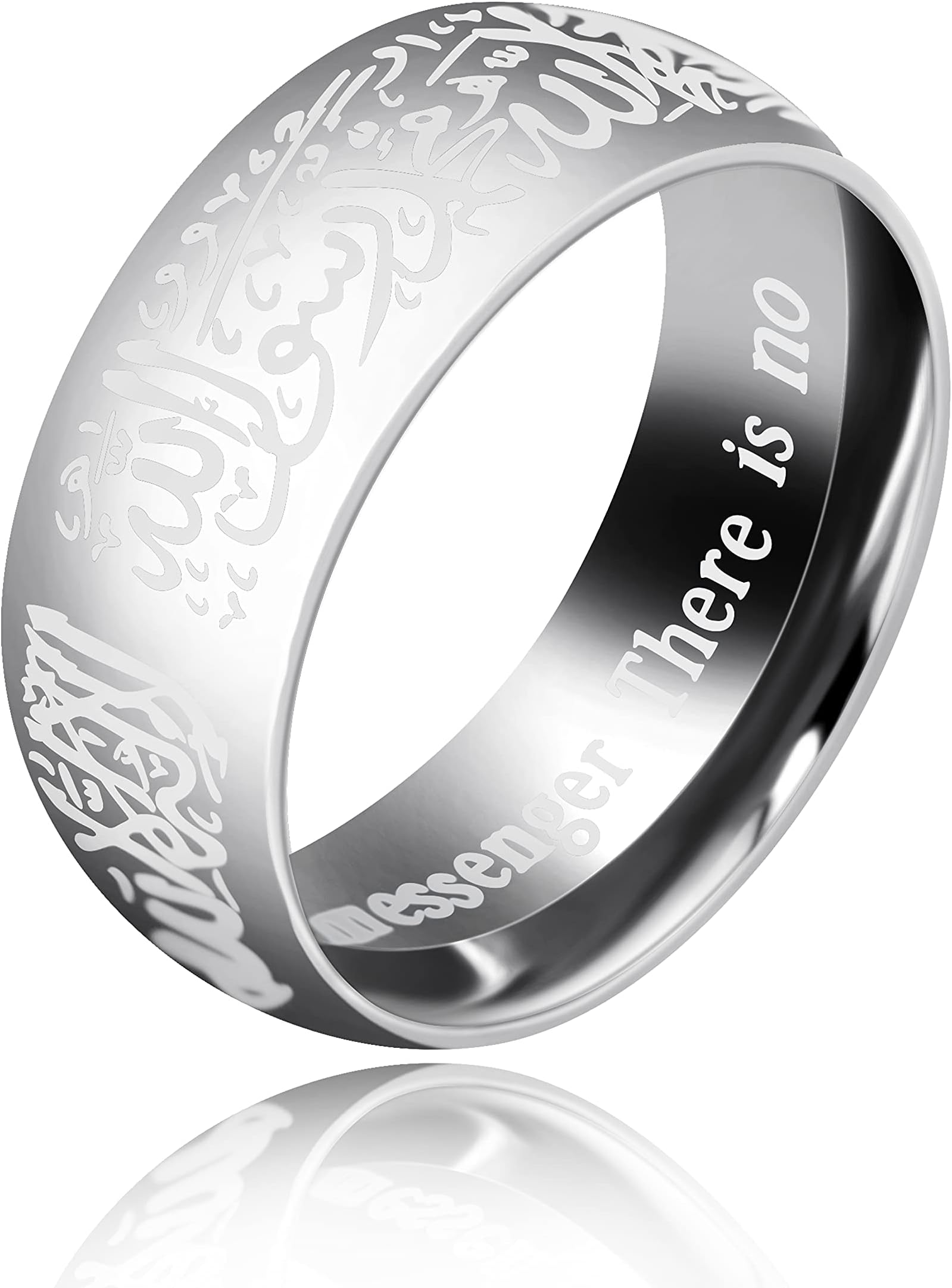 Uloveido Muslim Mohammad Arabic Letter Shahada Rings Gold Color Stainless Steel 8mm Wide Band Religious Allah Rings for Men and Women Y543