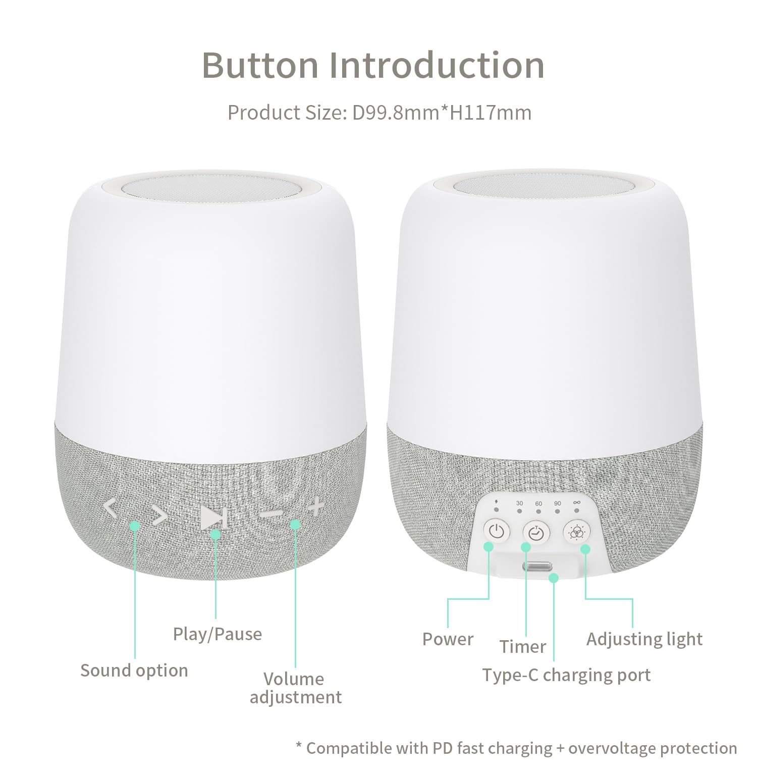 Sleep ZM White Noise Machine mit 30 Geräuschen - Digitale Einschlafhilfe mit bernsteinfarbenem Nachtlicht zur Blaulichtblockierung, Touch-Steuerung, wiederaufladbarer Akku & Timer für Erwachsene