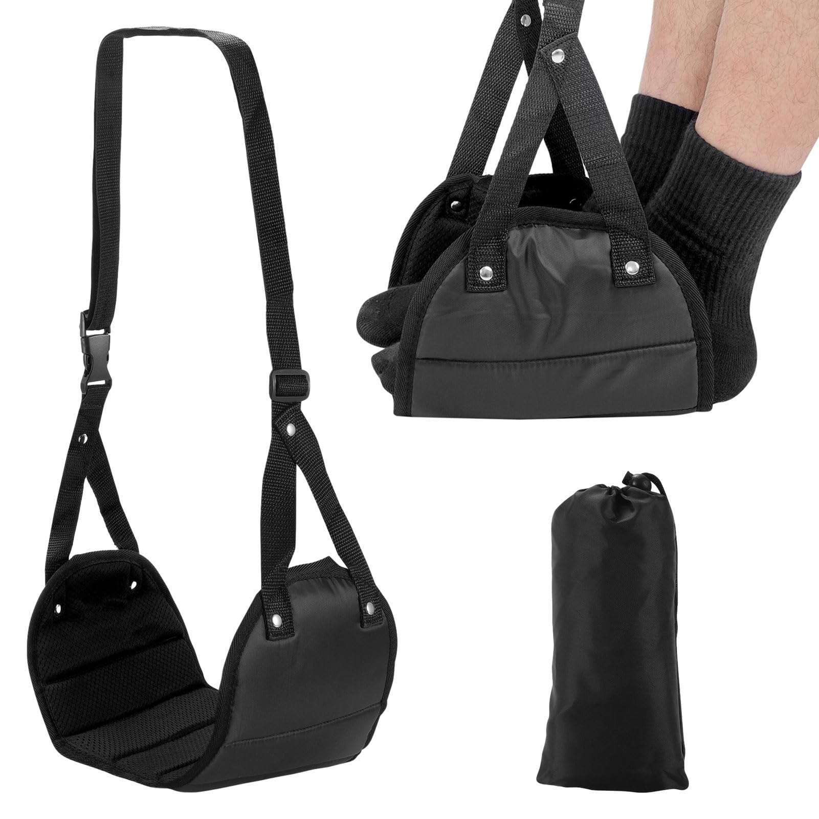 Foot Hammock for Flight,Portable Airplane Foot Rest, Adjustable Plane Foot,Hammock,Comfortable Foldable Airplane Foot Hammock,Ideal for Business Travellers,Travel and Office-Black