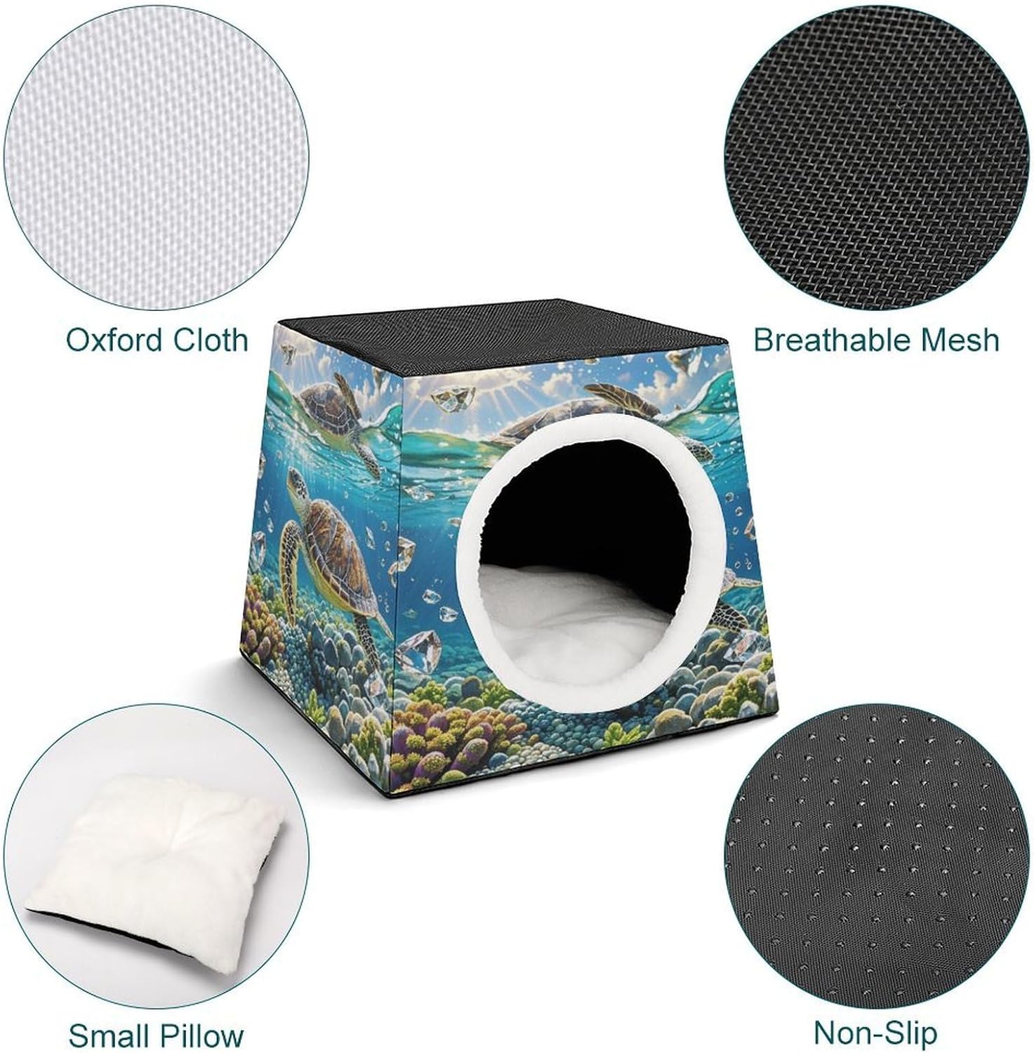 Stylish and Durable Small Pet Beds, Sea Turtles Painting Printing and Pet Tents are Perfect for Pet Play