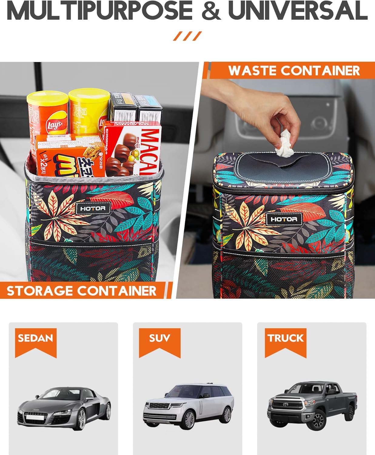HOTOR Car Trash Can, Leakproof Car Organizer, 2-Gallon, Autumn Leaves view 6