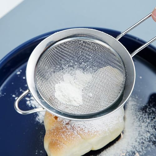 Miniatura 5 de Kyraton Juego de 6 coladores de malla fina, tamiz de harina para hornear, clandro de acero inoxidable, colador de té matcha, separador de salsa,